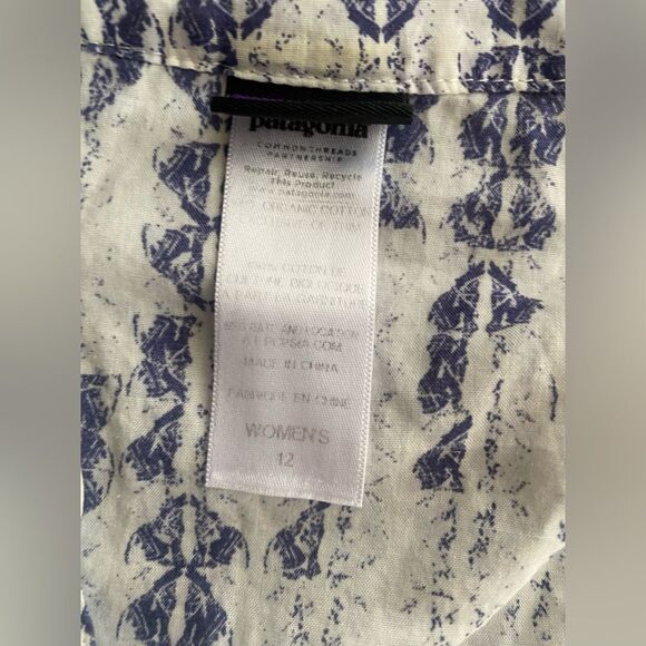 PATAGONIA WOMENS COTTON CASUAL  SHIRT WHITE PURPLE 3/4 SLEEVE SZ 12 - Picture 5 of 12